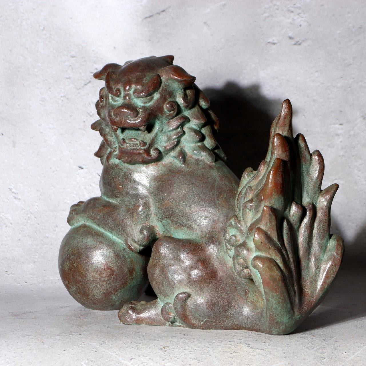 Vintage Japanese Cast Bronze Shishi Lion Statue Tama-tori Guardian Dog 4.2kg7