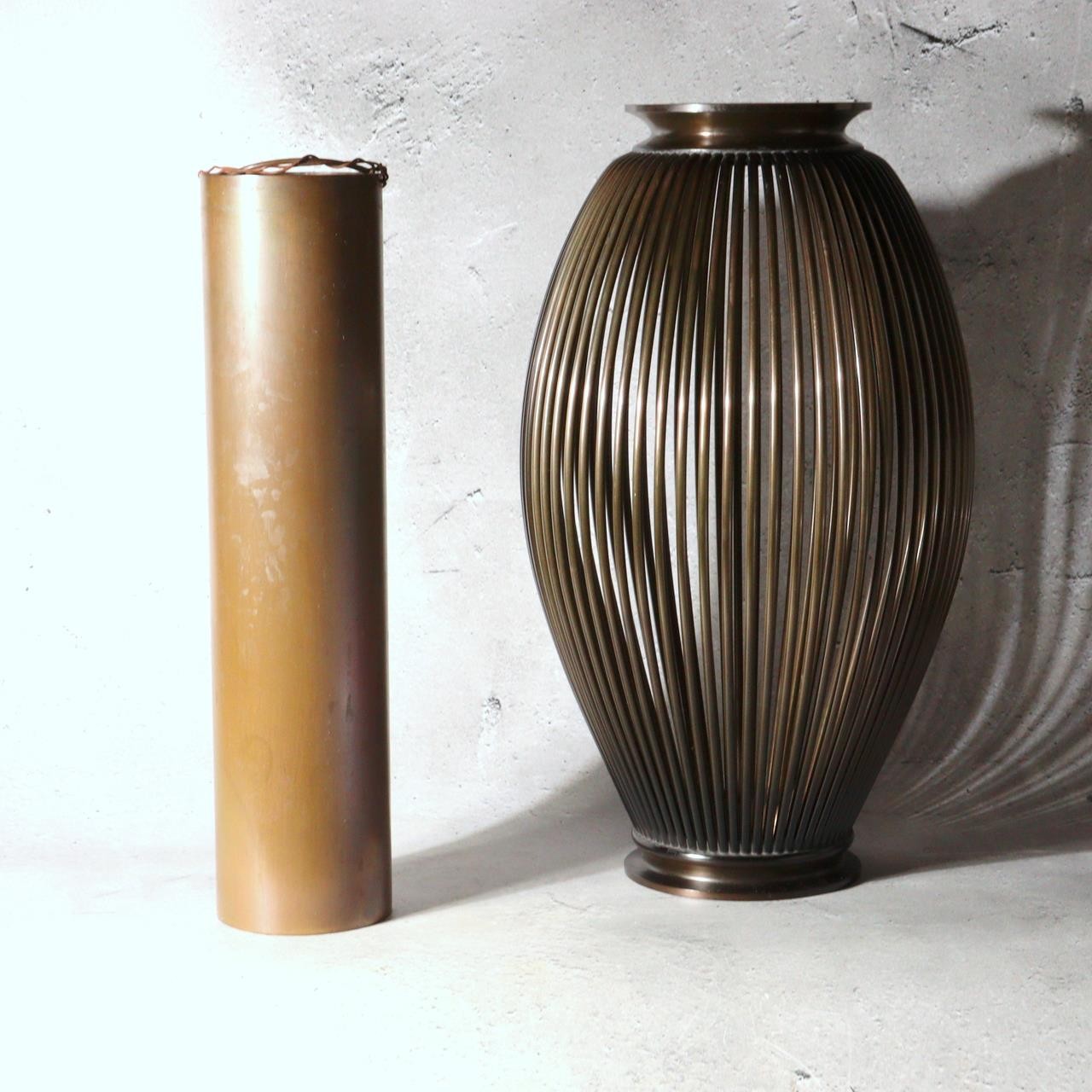 Japanese Vintage Hoyu Cast Bronze Flower Vase Basket Style Ikebana Box 27.5cm4