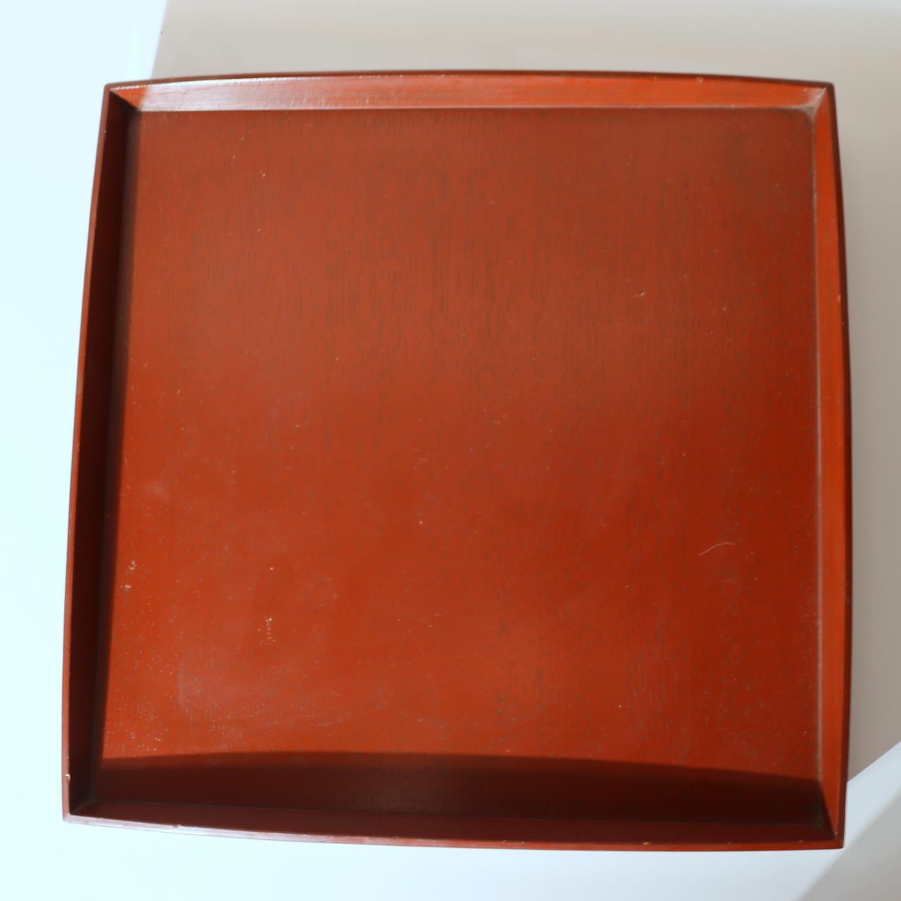 Japanese Vintage Lacquer Tray Obon Square Set of 5 Simple Wood Grain Reddish Bro9