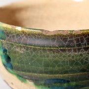 Japanese Seto-Oribe Matcha Tea Bowl Emerald Green Crackle Glaze Chawan Sidned13