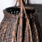 Vintage Japanese Bamboo Woven Flower Basket Ikebana Hanakago Handled7