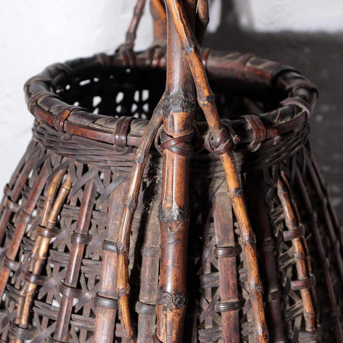 Vintage Japanese Bamboo Woven Flower Basket Ikebana Hanakago Handled7