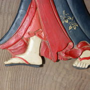 Japanese Antique Wooden Relief Panel — Geisha / Oiran Beauty with Fan Kanban5