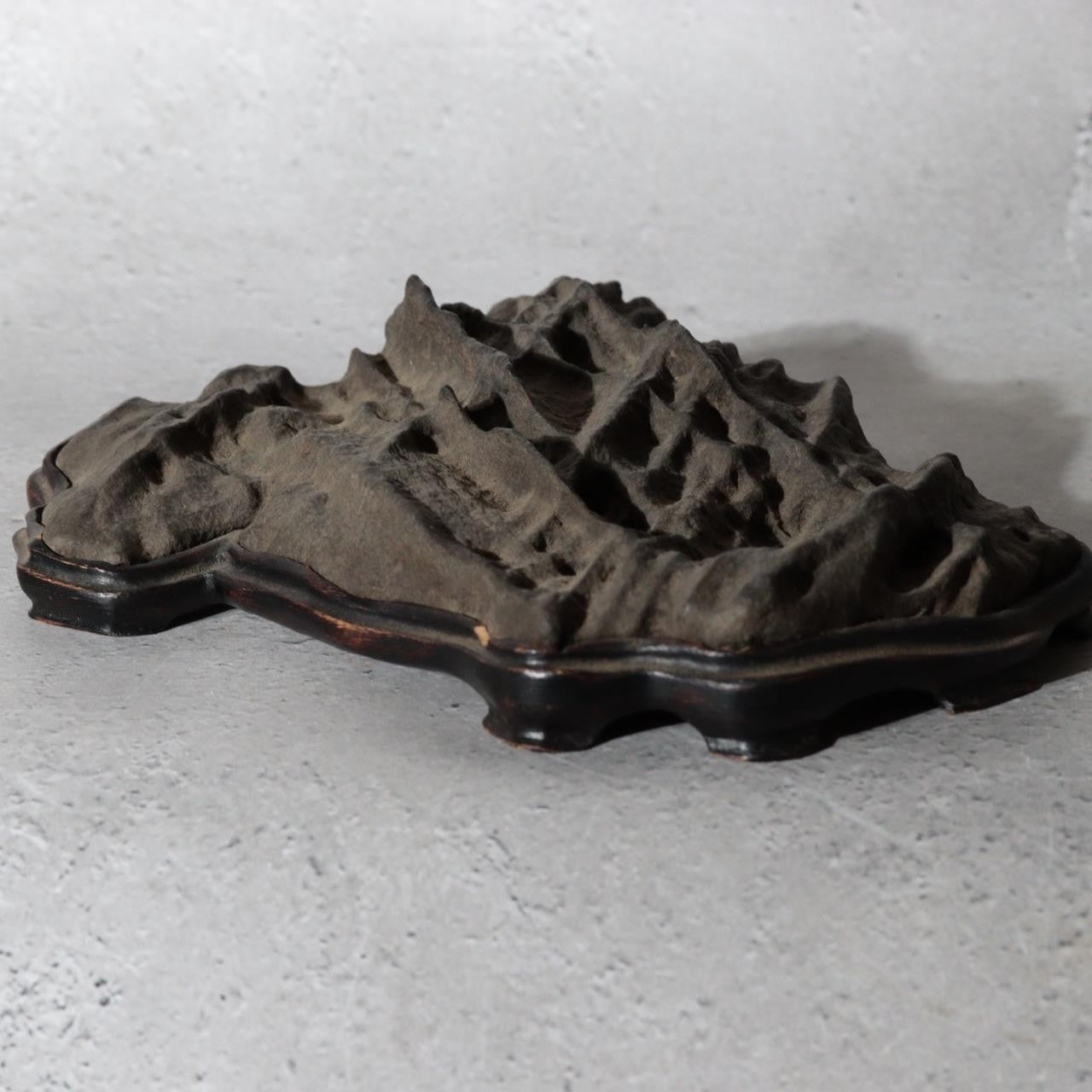 Japanese Suiseki Viewing Stone Mountain Landscape Shape with Wooden Daiza Base13
