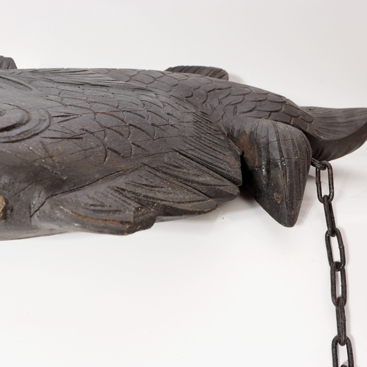 Japanese Wood Carved Tai Sea Bream Fish Jizaikagi Yokogi Hearth Hook WO5418