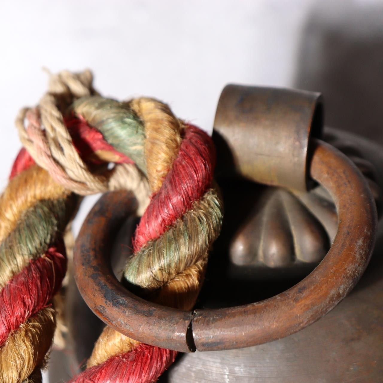 Japanese Vintage Shinto Suzu Bell with Braided Worship Rope Shrine Tassel 99cm4