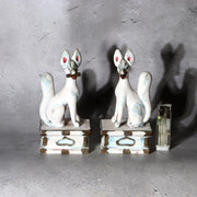 Pair of Vintage Japanese Clay Inari Fox Statues Traditional Gofun Finish Temple6