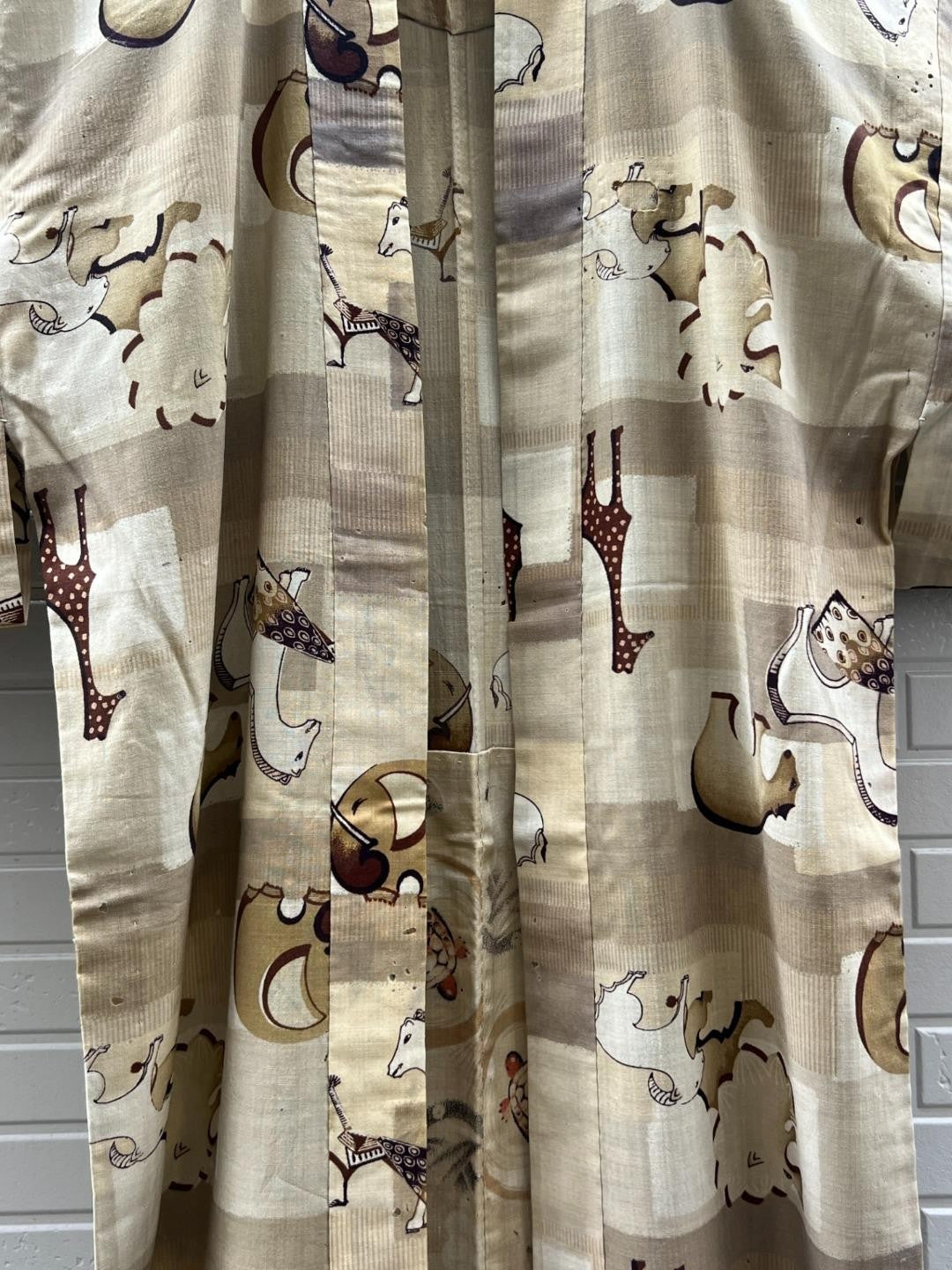 Vintage Japanese Yukata Kimono Animal Pattern Elephants Giraffes11