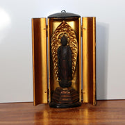 Antique Japanese Wood-Carved Standing Amida Nyorai Buddha Statue with Portable8
