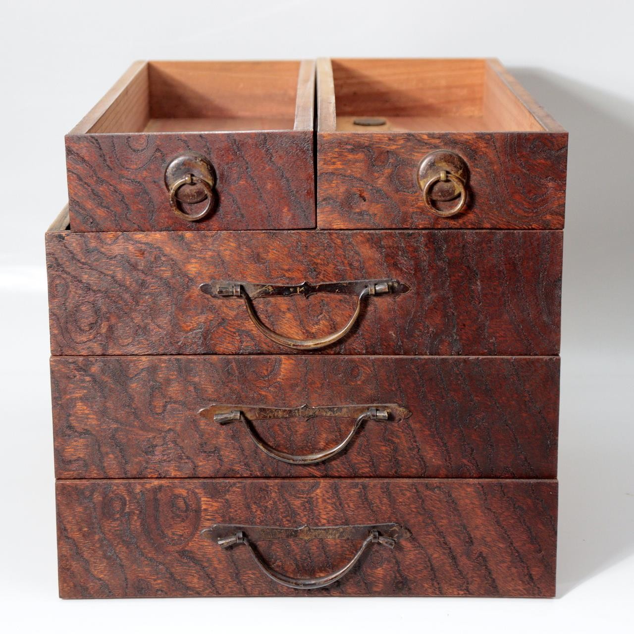 Taisho Showa Japanese Tamamoku Wood Small Chest Ko-dansu Inkstone Drawer WO63011