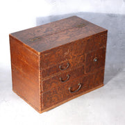 Vintage Japanese Haribako Sewing Box - Burl Wood Grain Showa Retro Multi-Drawer3