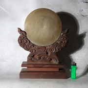 Antique Japanese Shinto Shrine Bronze Mirror Shinkyo Wooden Stand BOSa662