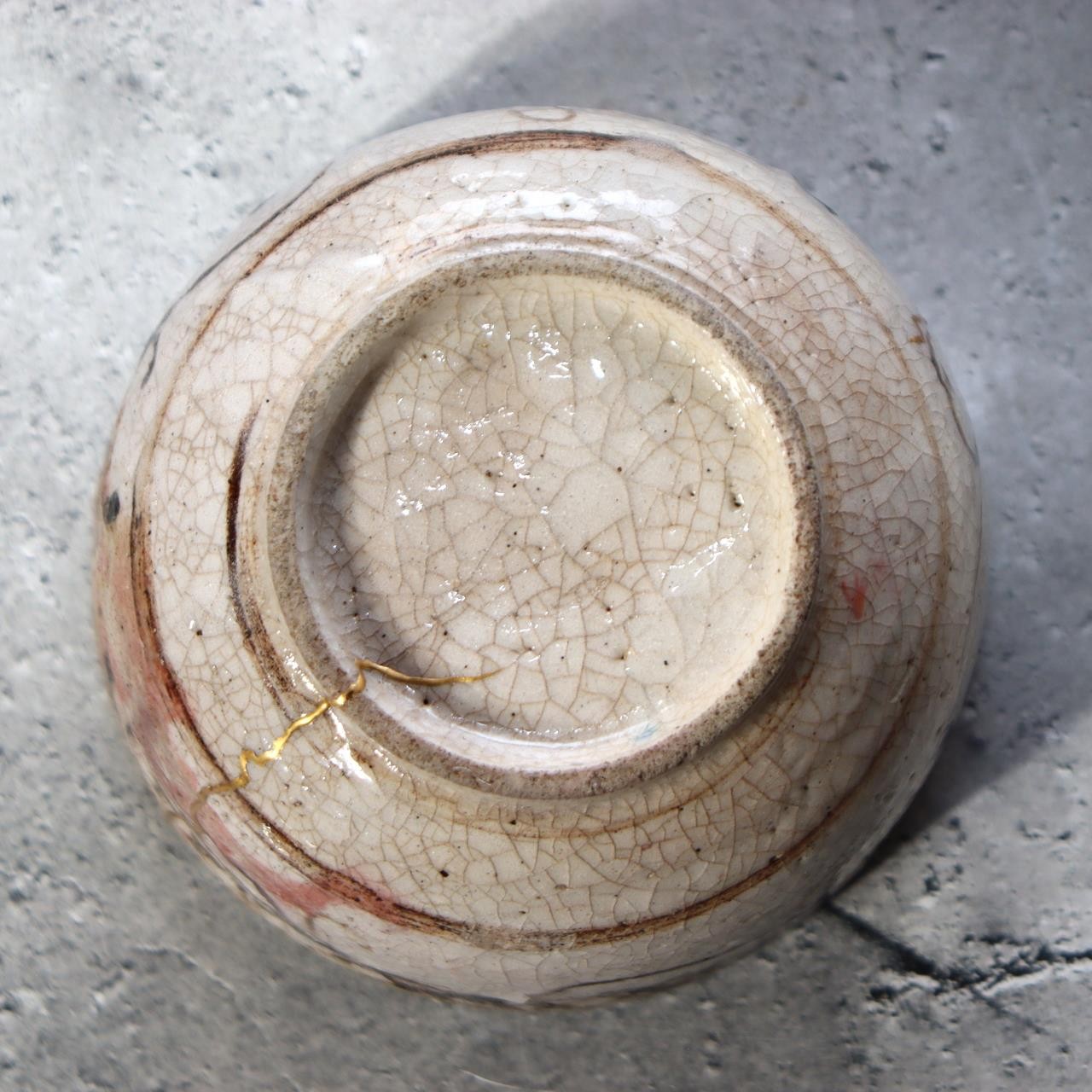 Japanese Antique E-Seto Tea Bowl Seto-Mino Ware End Edo Period Kintsugi Repair9