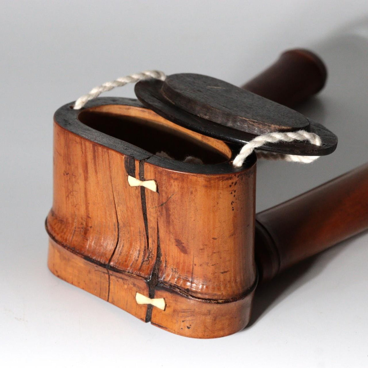Antique Japanese Meiji Bamboo Kiseru Pipe Case Tobacco Container Chigiri Repair4