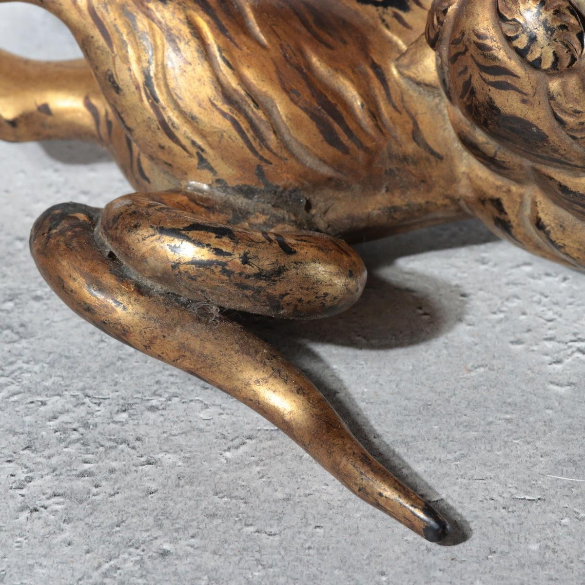 Antique Edo Gilt Wood Neko Tora Cat Tiger Samurai Kabuto Maedate Helmet Crest12