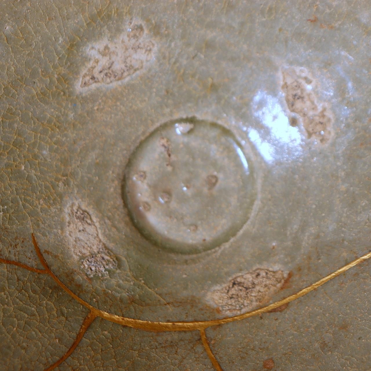 Antique Korean Celadon Bowl Goryeo Joseon Dynasty Gold Kintsugi Repair Box13