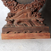 Japanese Antique Shinto Shinkyo Sacred Mirror Wooden Stand Bronze Alloy BOSa679