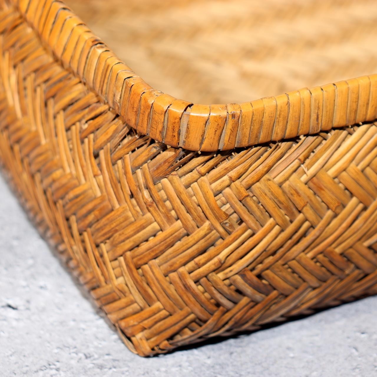 Japanese Vintage Bamboo Basket Box Lidded Storage Organizer Woven Rustic BVO6813