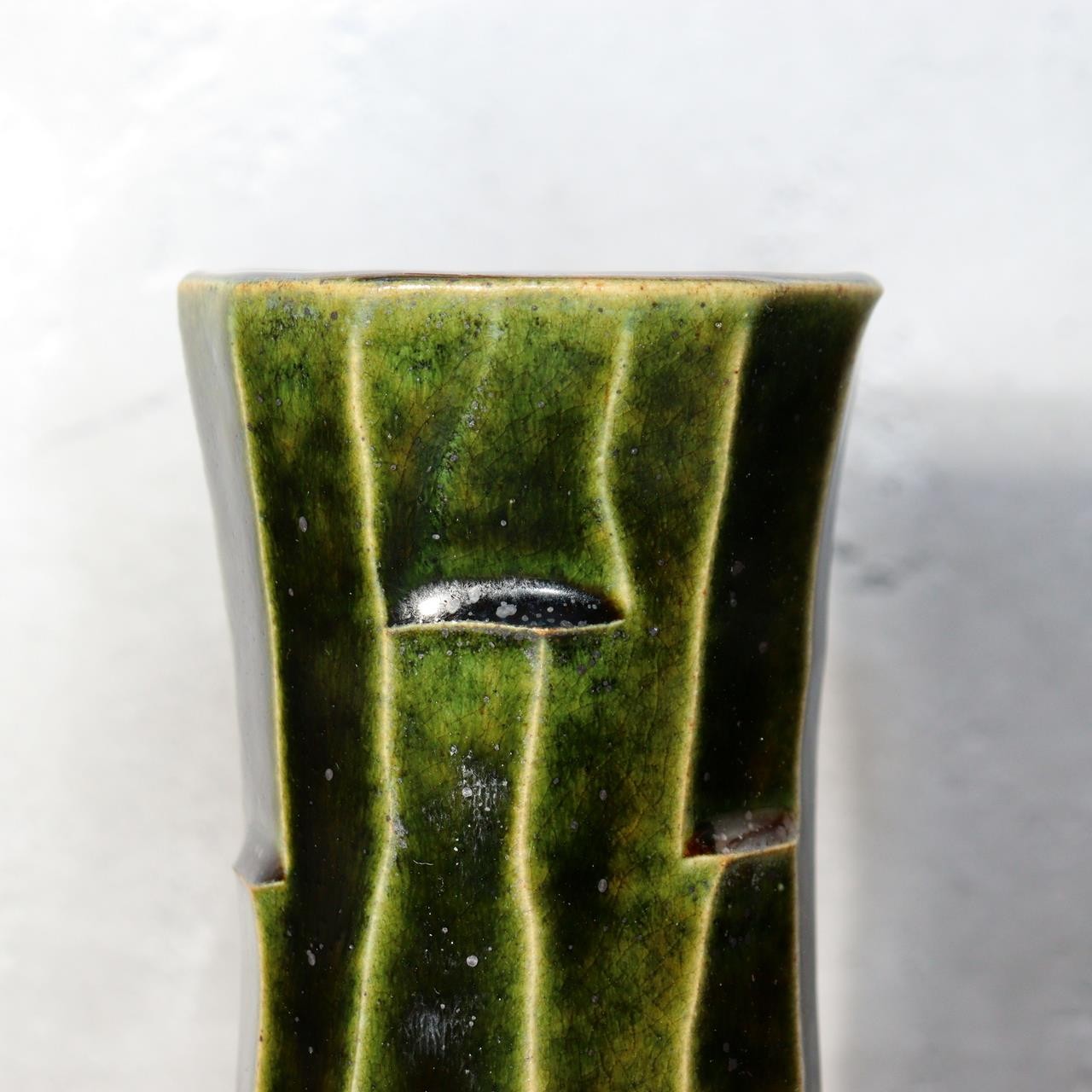 Japanese Vintage Oribe Ware Vase Kita Gama Kiln Abstract Forest Design 24cm8
