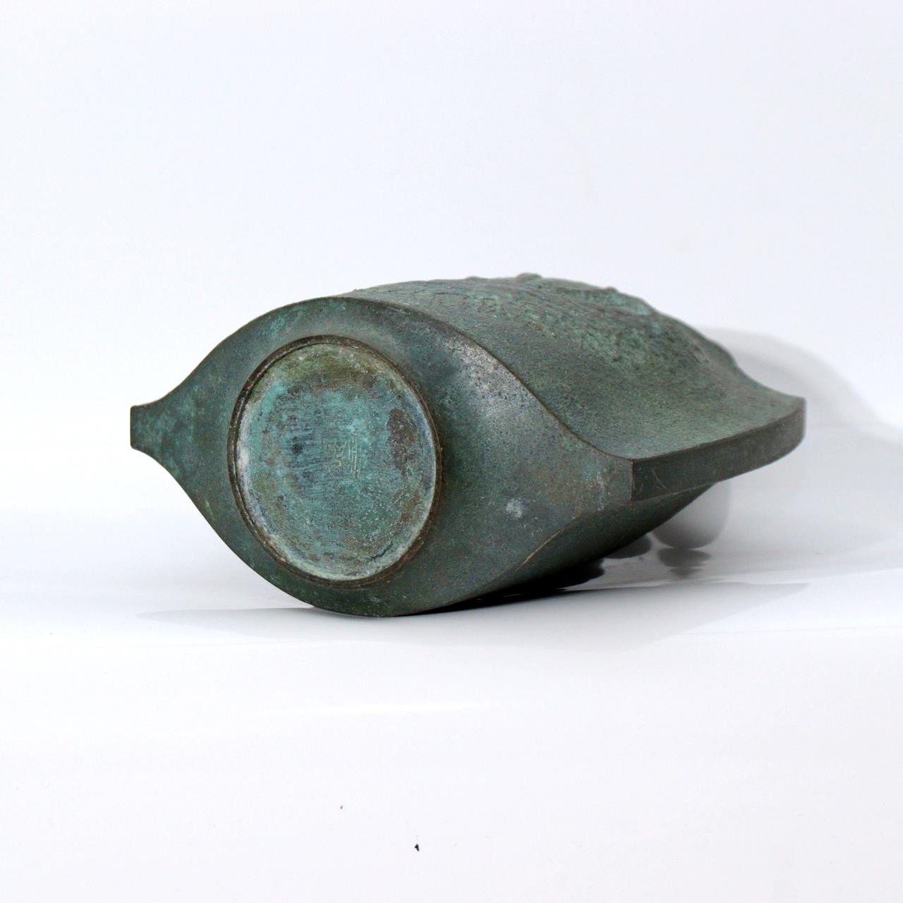 Japanese Takaoka Bronze Vase Mitsuru Obaka Relief Tomobako BV7677