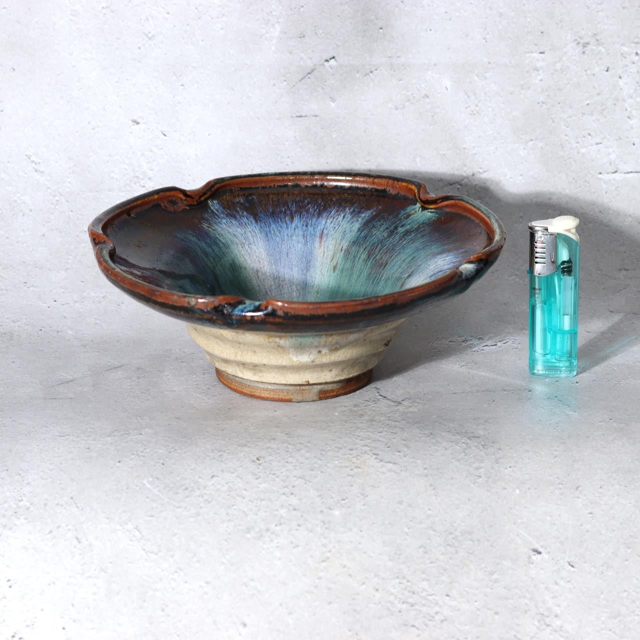 Japanese Antique Ceramic Bowl Wooden Box Kyushu-style Kiln-Effect Glaze Bowl21