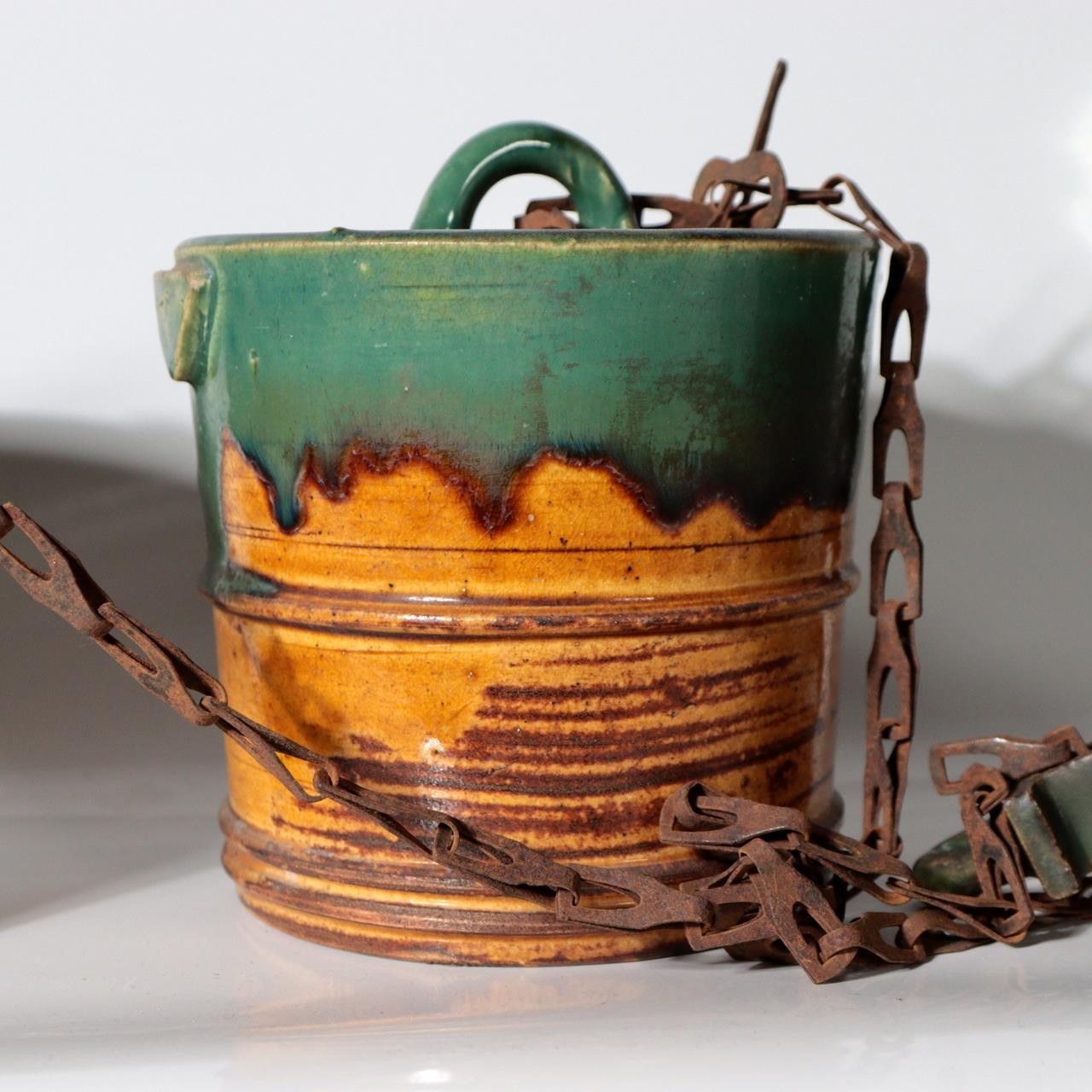 Antique Japanese Mino Oribe Ceramic Well Pulley & Tsurube Buckets SCBP477