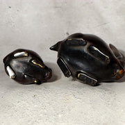 Japanese Bronze Rabbit Pair Okimono Statue Figurine Mottled Red Patina Zen2