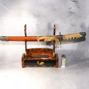 Japanese Wood Lacquer Mini Tanto Sword Stand Katanakake Drawer 25cm WO5542