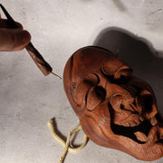 Japanese Antique Wooden Mask Hannya Wall Decor Hardwood Detachable Horns 700g10