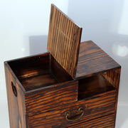 Vintage Japanese Small Cabinet Drawer Kurogaki Black Persimmon Style Wood Box3