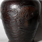 Antique Japanese Takaoka Bronze Vase Hozan Twin Koi Lotus Pond BV774-217