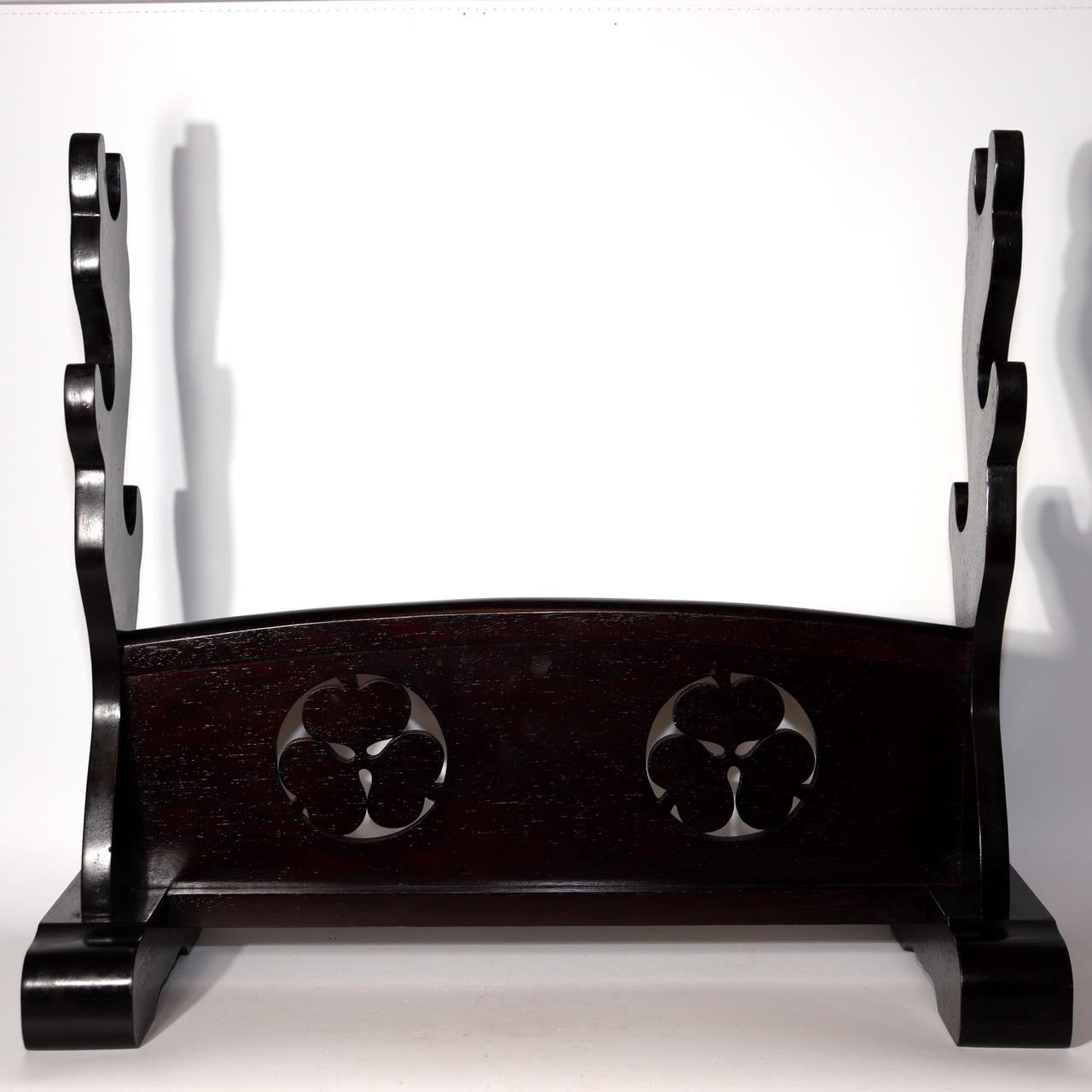 Vintage Japanese Wooden Sword Stand Rack 3 Swords Mitsuba Aoi Kamon SWR3555