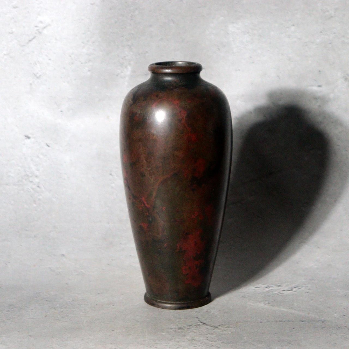 Vintage Japanese Copper Vase Small Mottled Purple Red Patina4