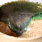 Japanese Seto-Oribe Matcha Tea Bowl Emerald Green Crackle Glaze Chawan Sidned15