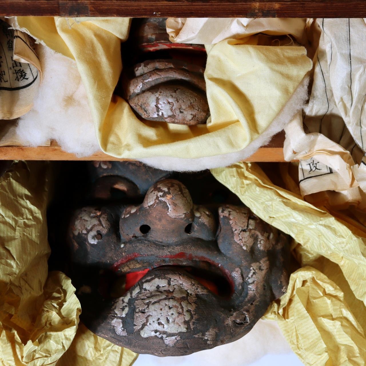 Antique Japanese Ceramic Noh Mask Style Wall Masks Hannya & Beshimi Pair c.194018