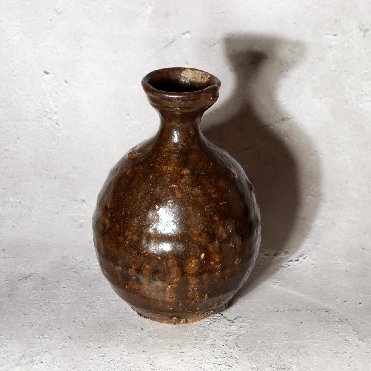 Antique Early Joseon Dynasty Iron Glaze Tokkuri Sake Bottle Brown Pottery KRS17916