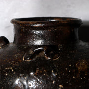 Antique Japanese Shiga Folk Kiln Pottery Iron Glaze Shiji-ko Four-Lug Jar PV31117