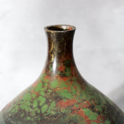 Japanese Metal Alloy Vase Mottled Green Patina Textured Band BV7708