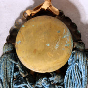 Antique Edo Period Japanese Horse Tack Ornament Brass Bells Blue Cords BOSa144