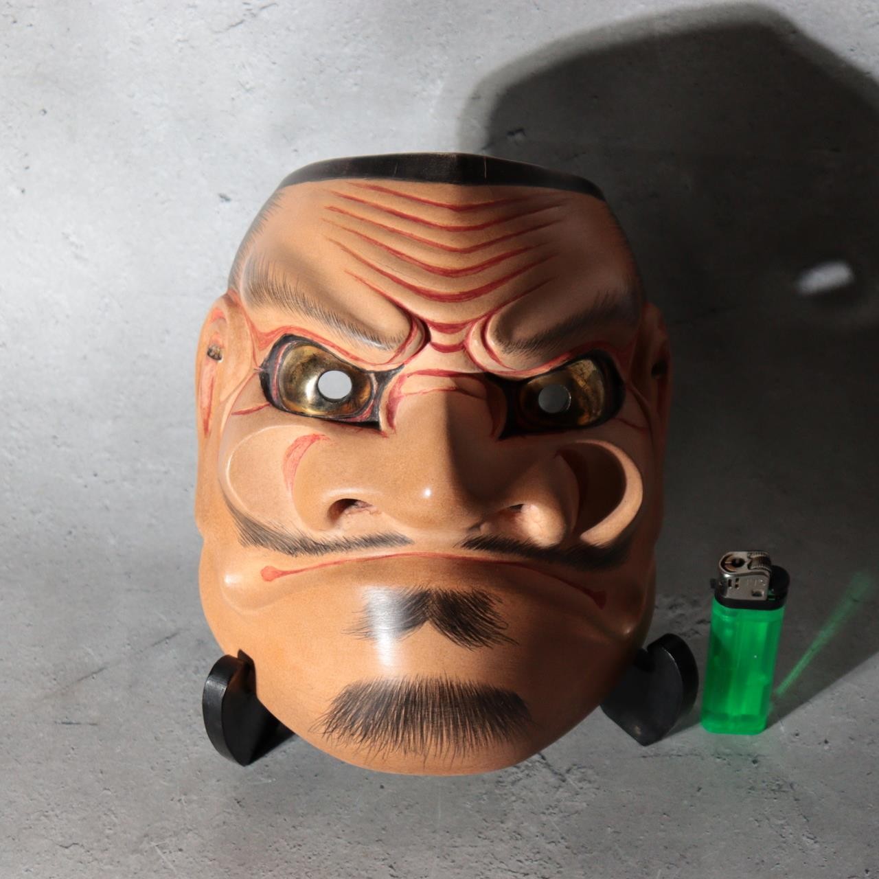 Japanese Carved Wooden Noh Mask Omi Male Demon with Bag MSK5462
