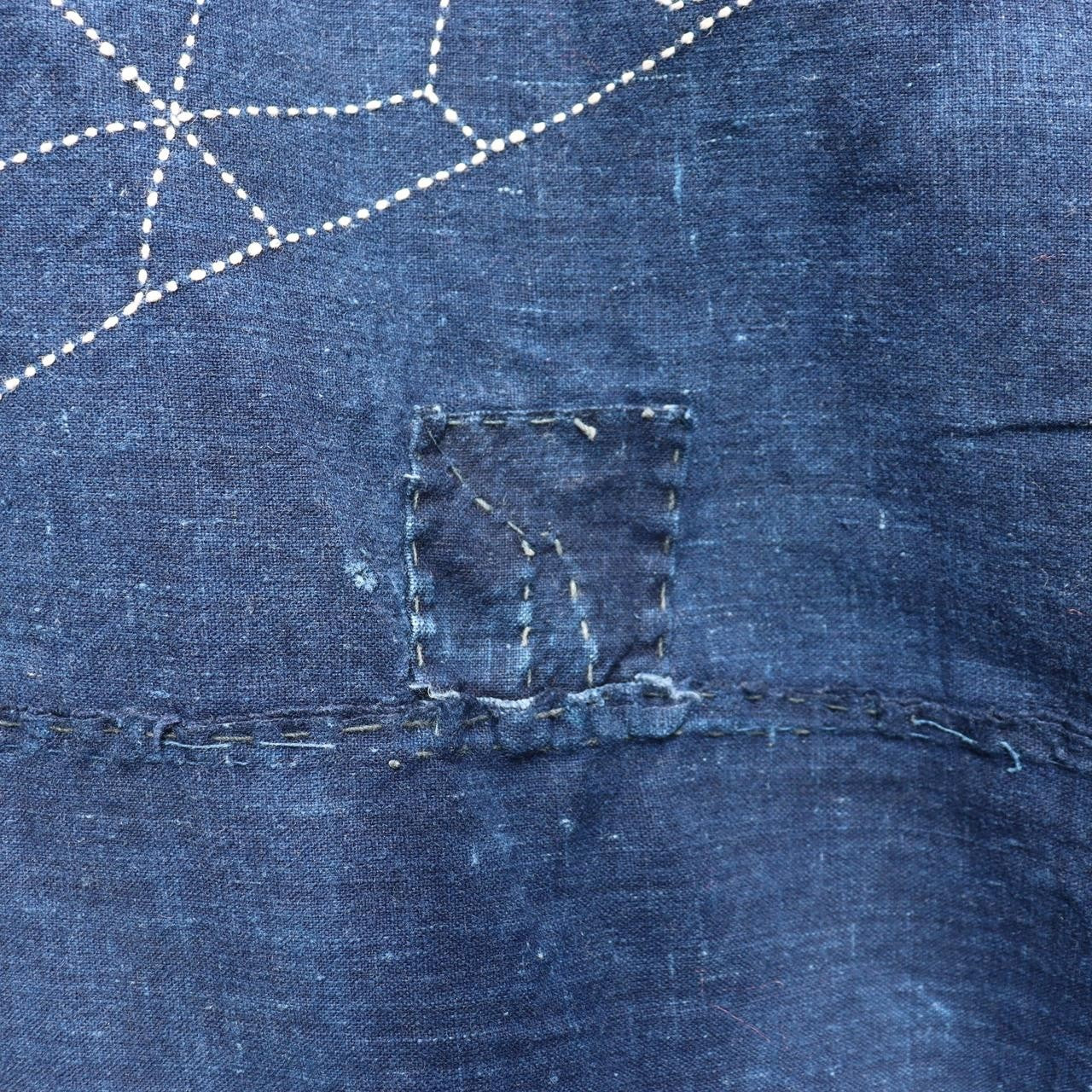 Antique Japanese Indigo Boro Sashiko Textile - Meiji / Taisho Era 155x142cm19