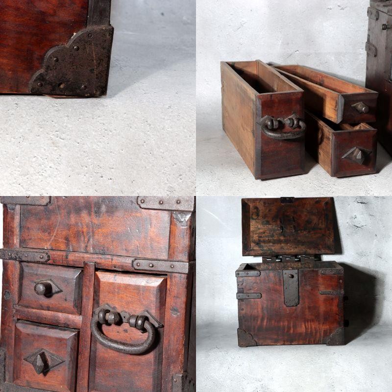 Antique Japanese Kake-Suzuri Keyaki Wood Calligraphy Writing Box Iron Hardware8