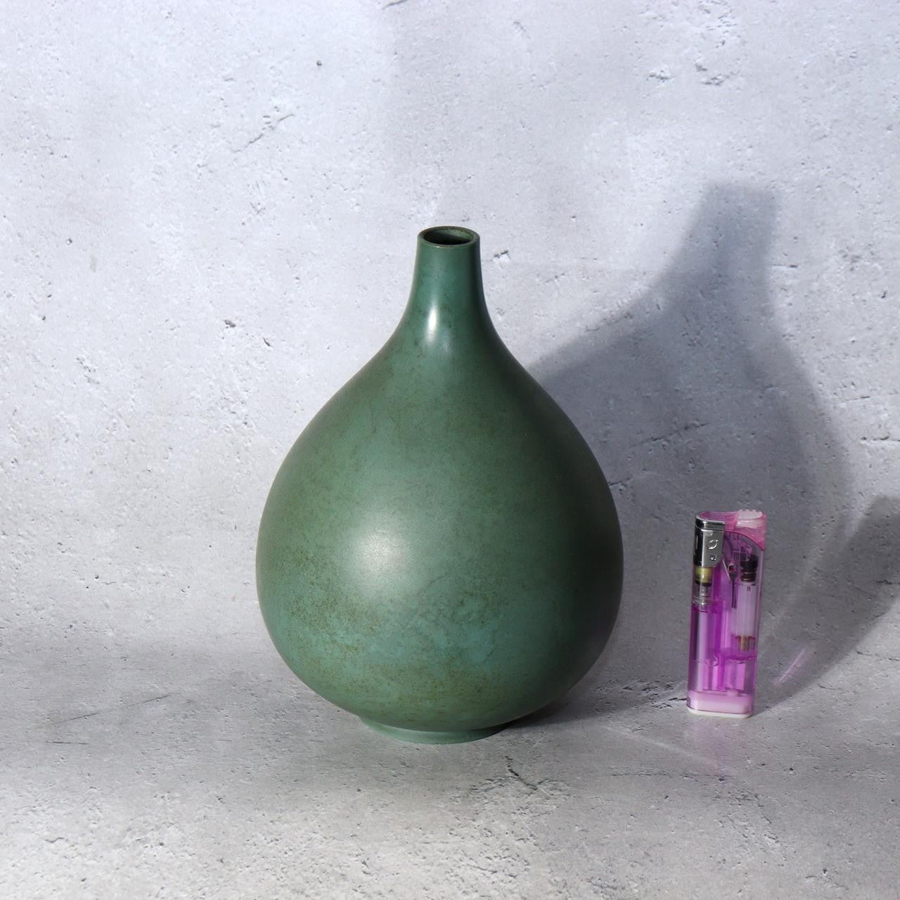 Japanese Bronze Bud Vase Houun  Matte Green Shizuku Teardrop Takaoka Copperware3
