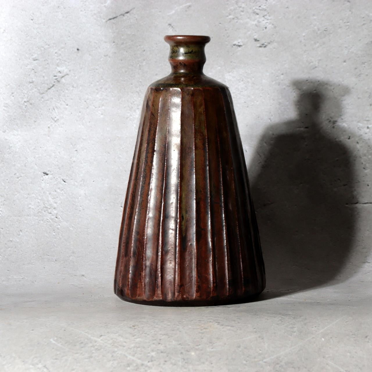 Antique Edo Tanba Ware Shinogi Ribbed Stoneware Flower Vase Bakumatsu Japan13