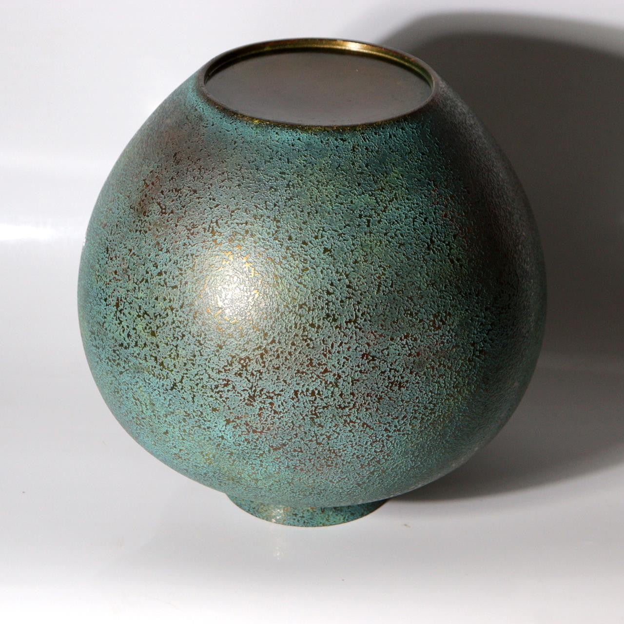 Vintage Japanese Cast Bronze Vase Blue Gold Mottled Patina Tomobako BV78412