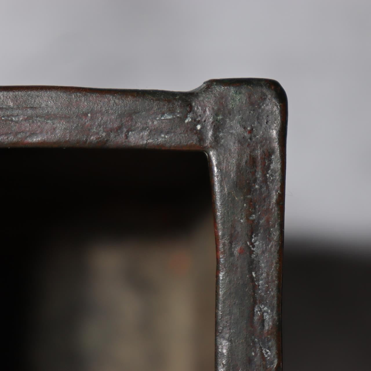 Japanese Meiji -Taisho Bronze Square Vase by Tsuda Shinzui — Mokume Texture9