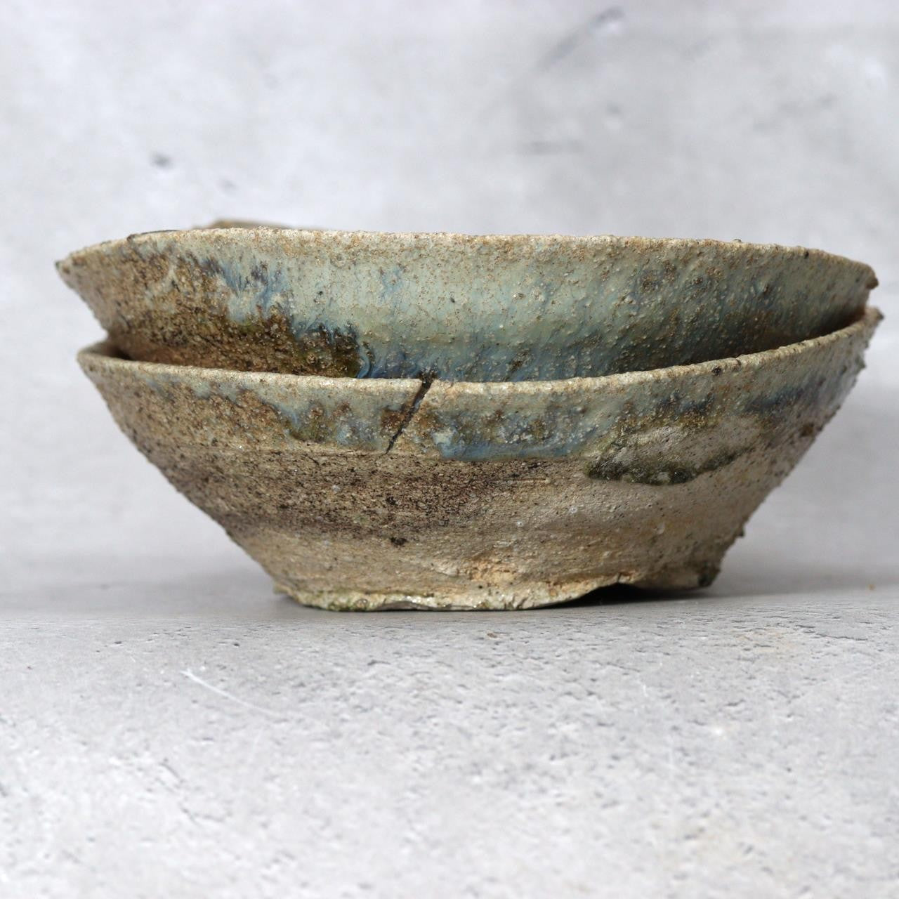 Japanese Antique Tokoname Stoneware Fused Yamajawan Pair Iconic Natural Ash Drip9
