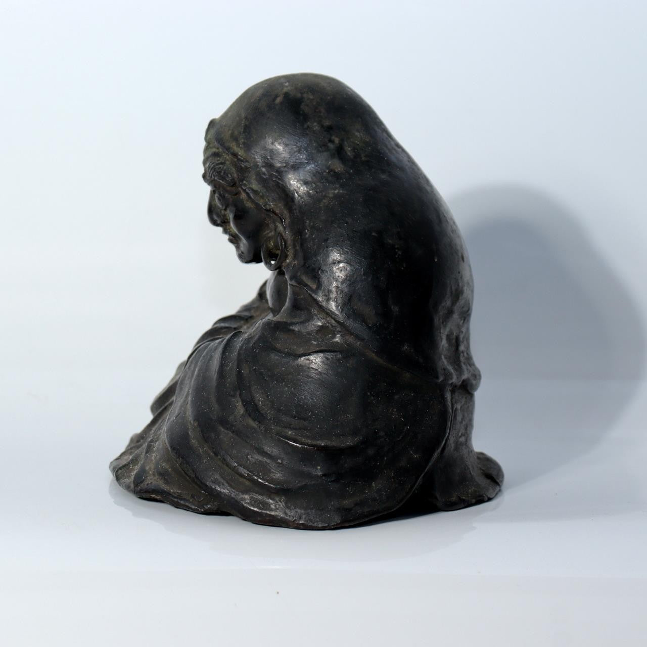 Japanese Antique Cast Bronze Bodhidharma Daruma Seated Statue Figure BOSa561