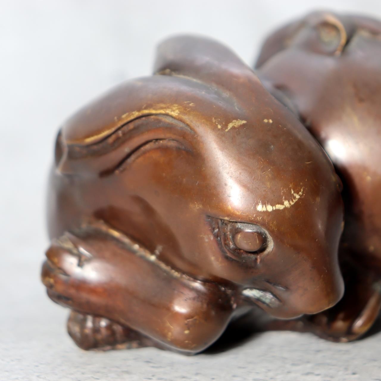 Vintage Japanese Bronze Rabbit Figurine Okimono Pair 1068g BOSa245