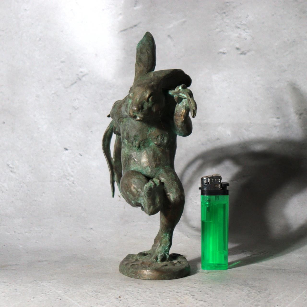 Japanese Bronze Rabbit Statue Masashi Natorigawa Dancing Pose BOSa652